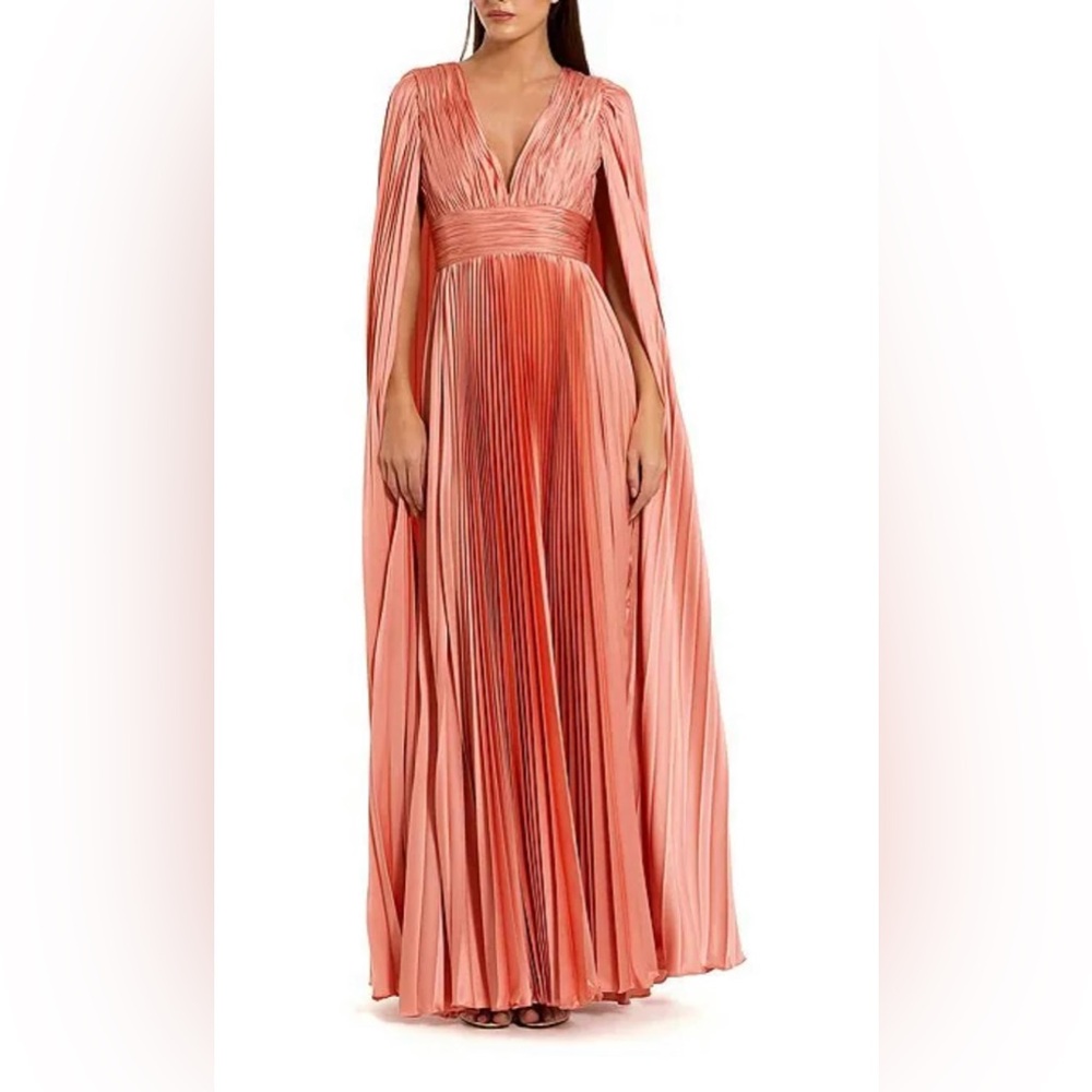 Elegant Coral Maxi Dress with Pleated Design from McDuggel